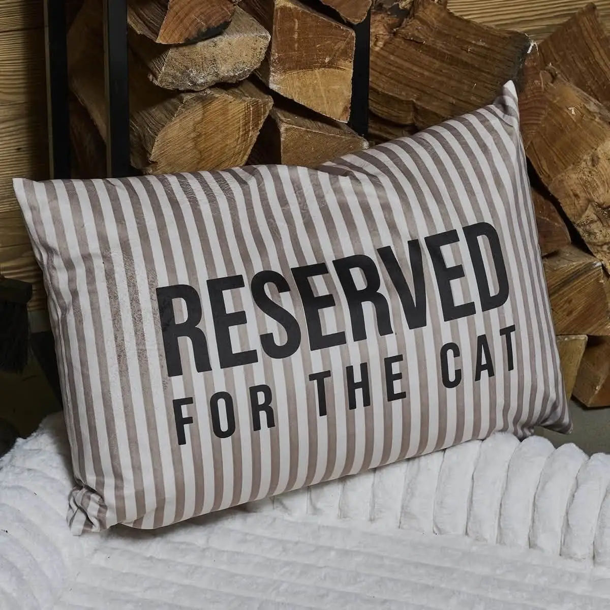 Coussin rayé « Reserved for the cat »